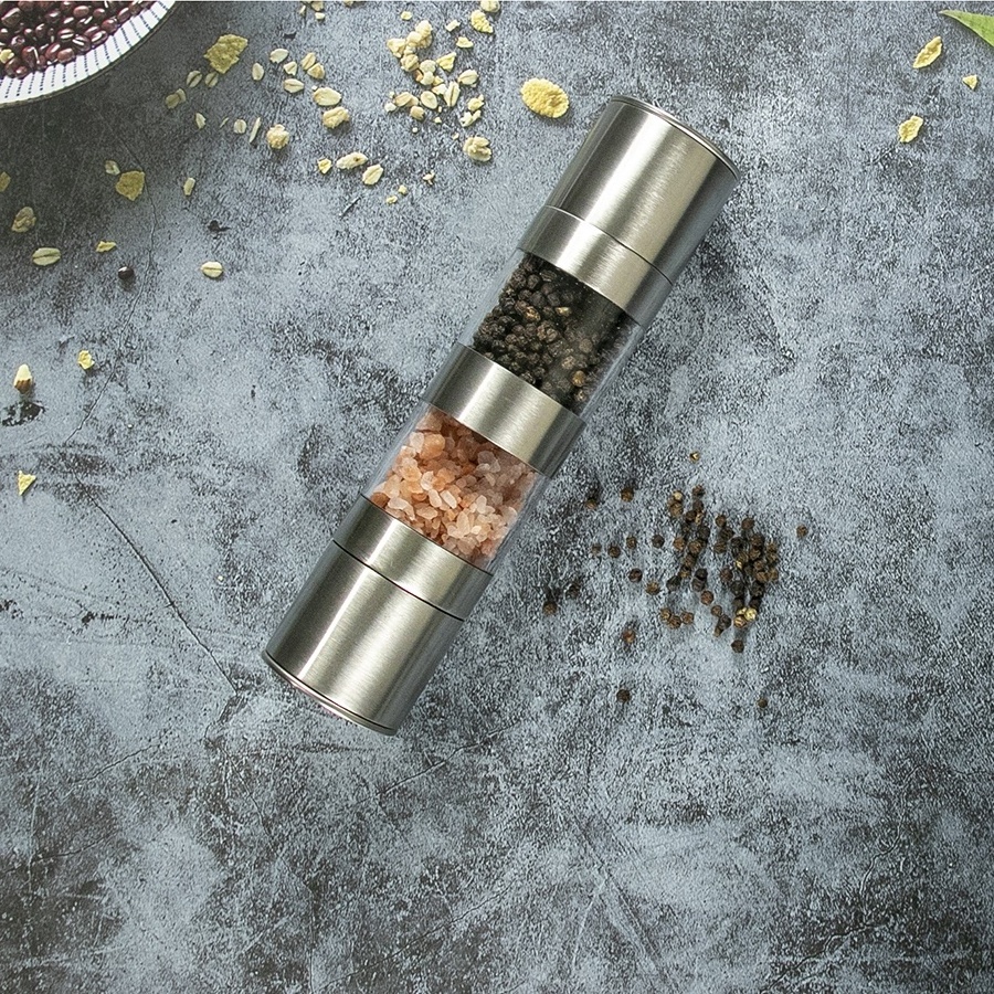 Stocked Stainless Steel 2 in 1 Manual Salt & Pepper Mill Dual Herb and Spice Mill Hot Sale pepper mill