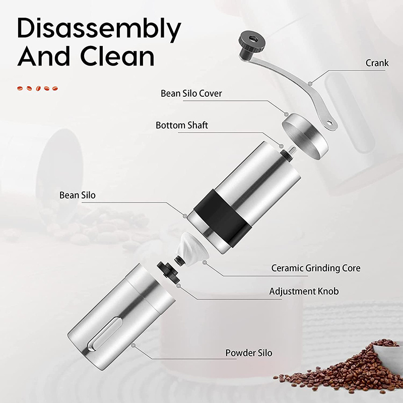 Premium Portable Stainless Steel Manual Coffee Grinder with Ceramic Burr Core