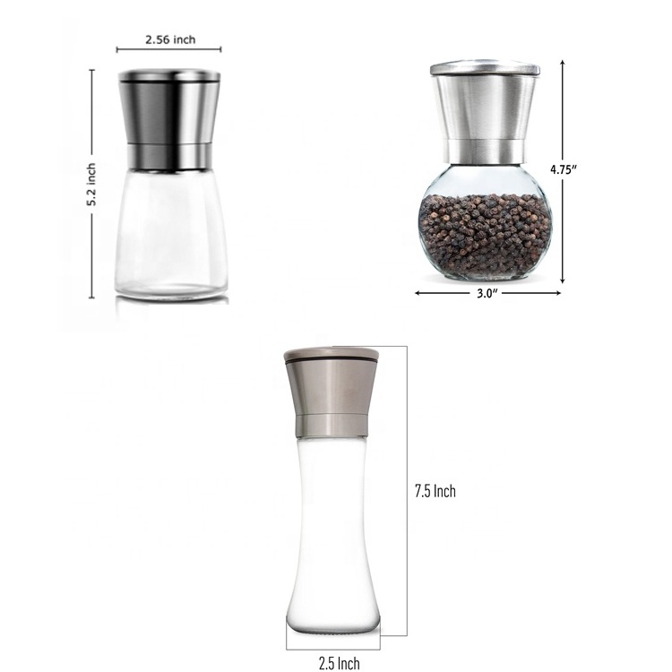 Hot Sale Glass Salt and Pepper Mill,Low MOQ  Stainless Steel Salt and Pepper Mills With 160ml