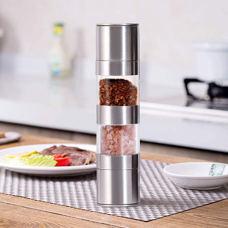 Stocked Stainless Steel 2 in 1 Manual Salt & Pepper Mill Dual Herb and Spice Mill Hot Sale pepper mill