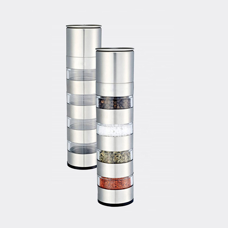 Refillable  4 in 1 Stainless Steel Salt Pepper Grinder Spice mill with adjustable grind level from coarse to fine pepper mill