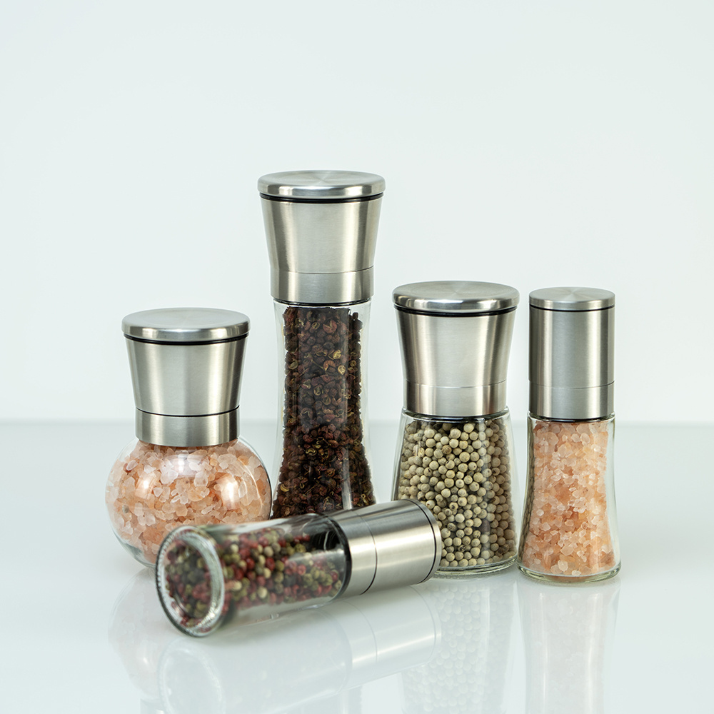 Hot Sale Glass Salt and Pepper Mill,Low MOQ  Stainless Steel Salt and Pepper Mills With 160ml