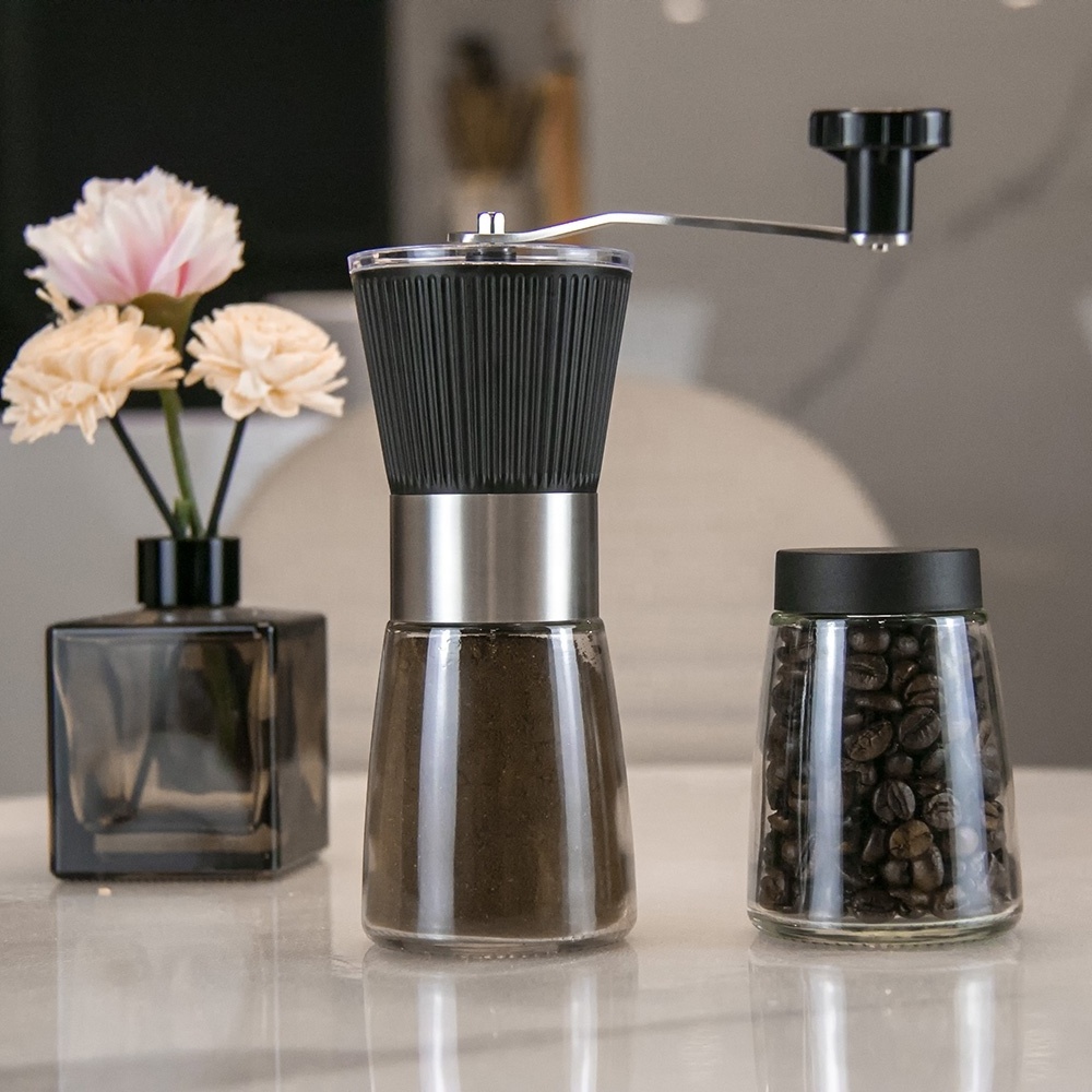 Hot Sale Easy To Use Glass Manual Stainless Steel Coffee Grinder With Large Capacity