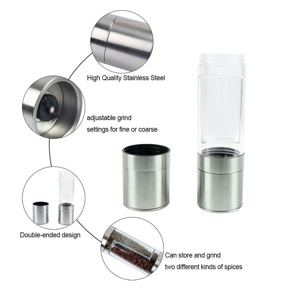 Stocked Hot Salt  2 In 1  Salt and Pepper Grinder Mill With Adjustable Coarseness