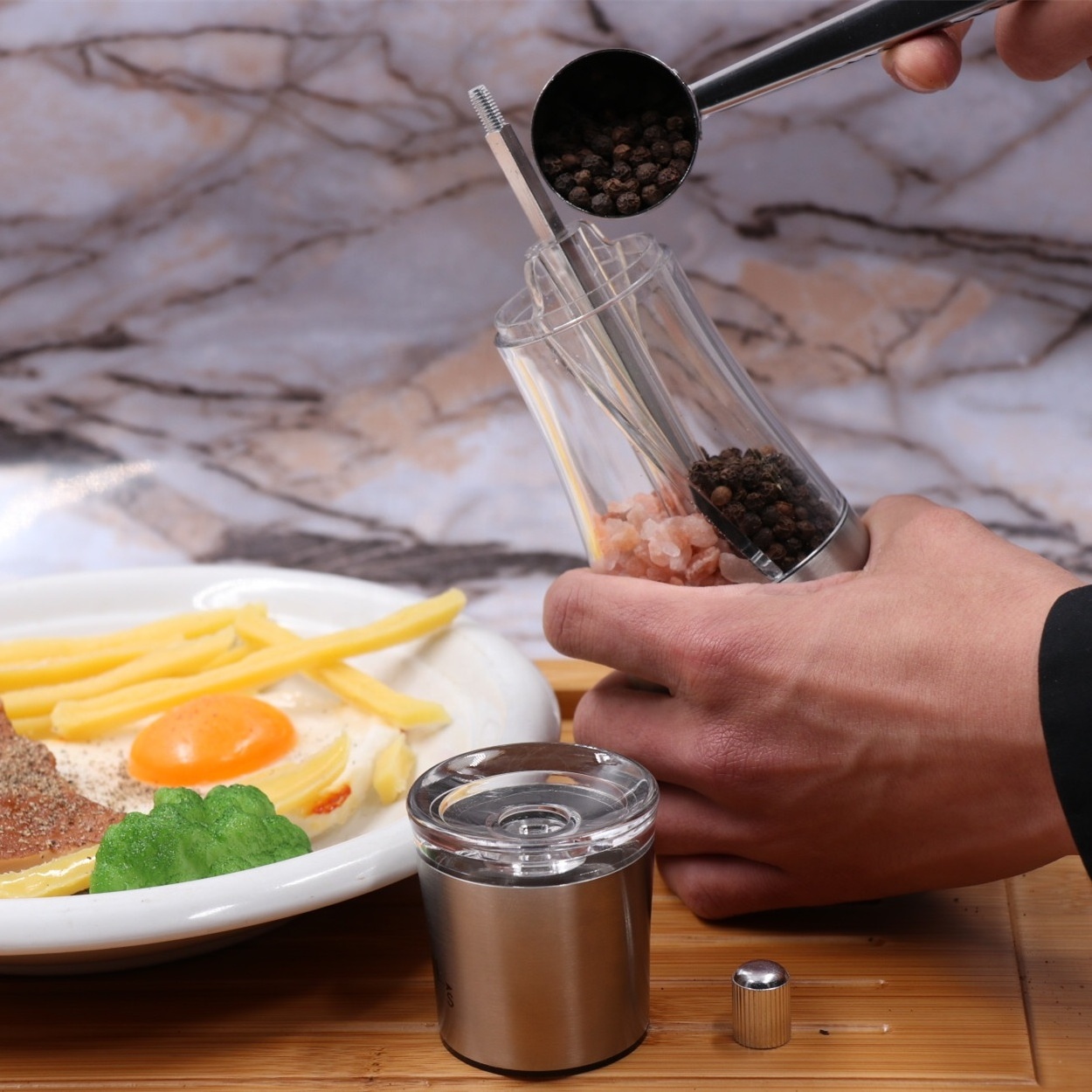 Wholesale Stainless Steel Manual 2 in 1 Salt and Pepper Grinder