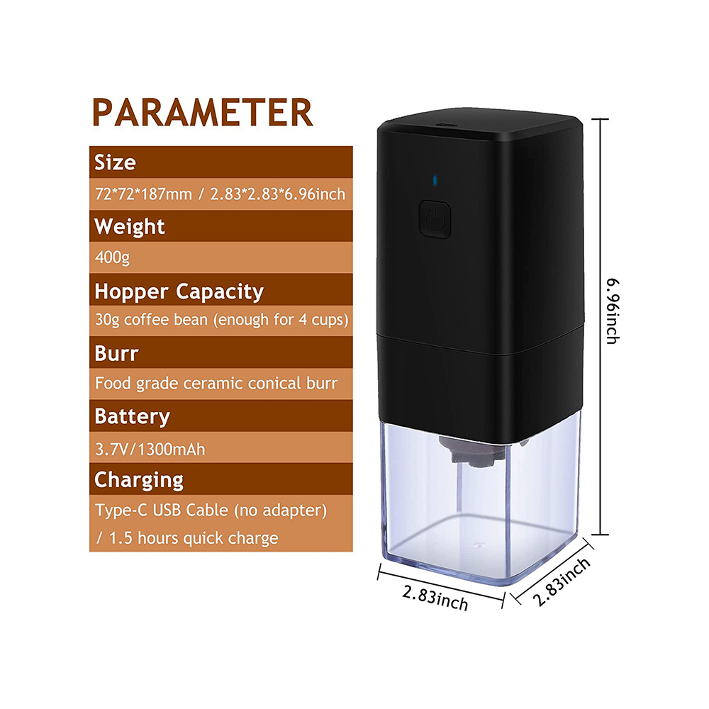 USB Conical Burr Electric Coffee Grinder 30g Capacity Automatic Coffee Grinder Built in Battery Support Custom