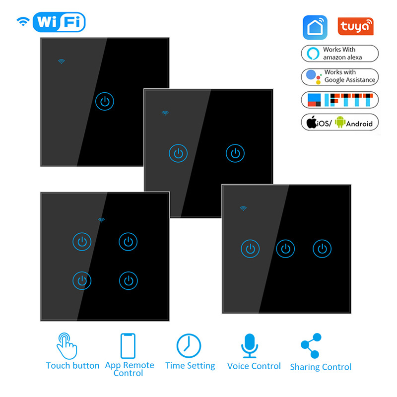 Zigbee EU UK 1/2/3/4 Gang WiFi Smart Touch Switch Home Light Dimmer Wall Button For Tuya APP Control