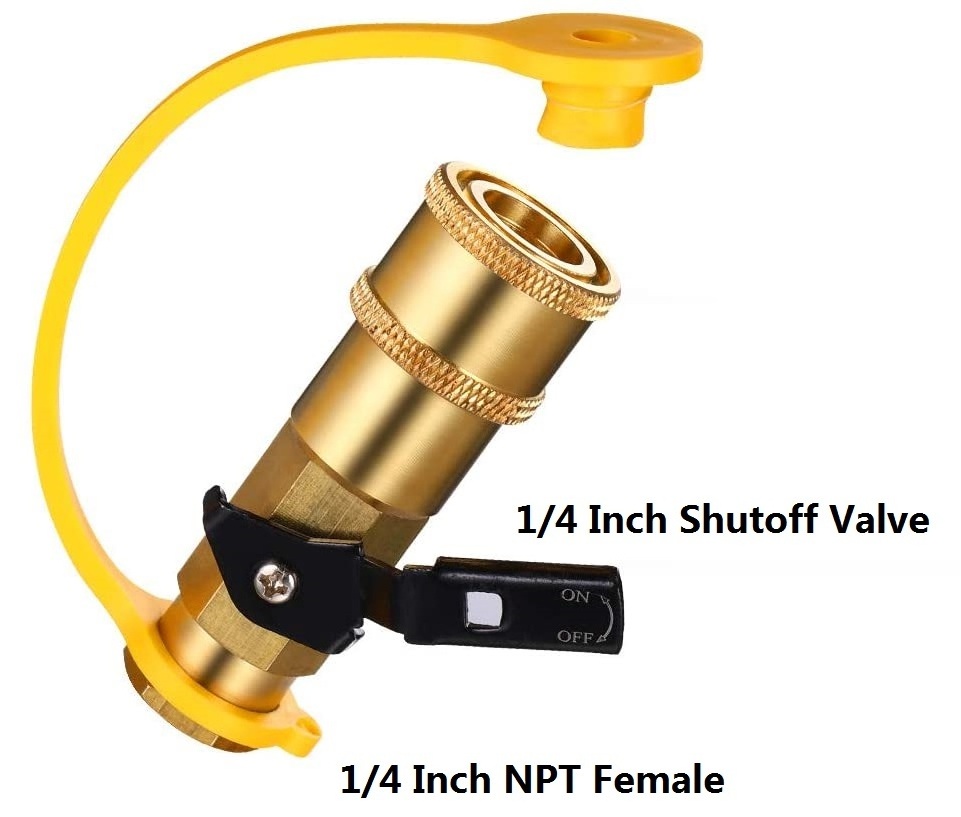 Brass Pipe Fitting  1/4 Inch NPT Female Propane Quick Connecting Adapter 1/4 Inch Shutoff Valve