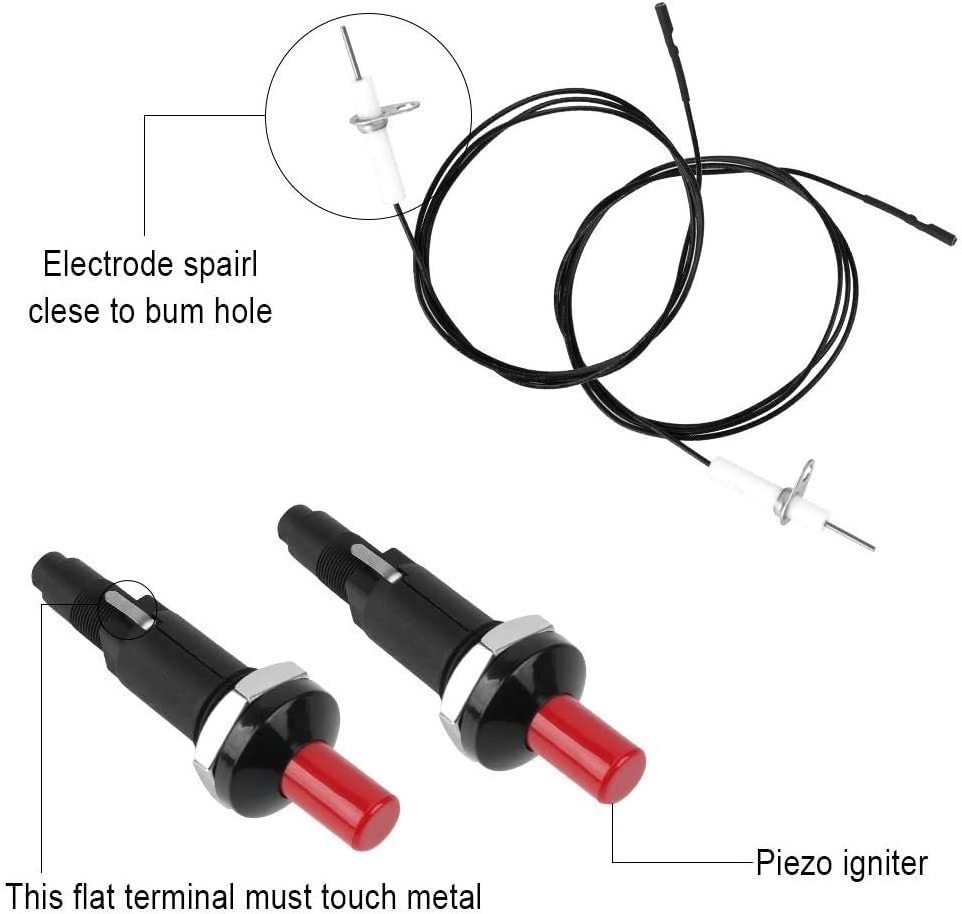 Piezo Igniter 2 Set, Push Button Piezo Ignition Spark Lighter, Patio Heater with 39'' Wire