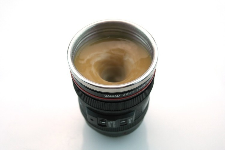 Custom Logo BPA Free Eco Friendly 300ml Double Wall Black Self stirring Camera Coffee Mugs