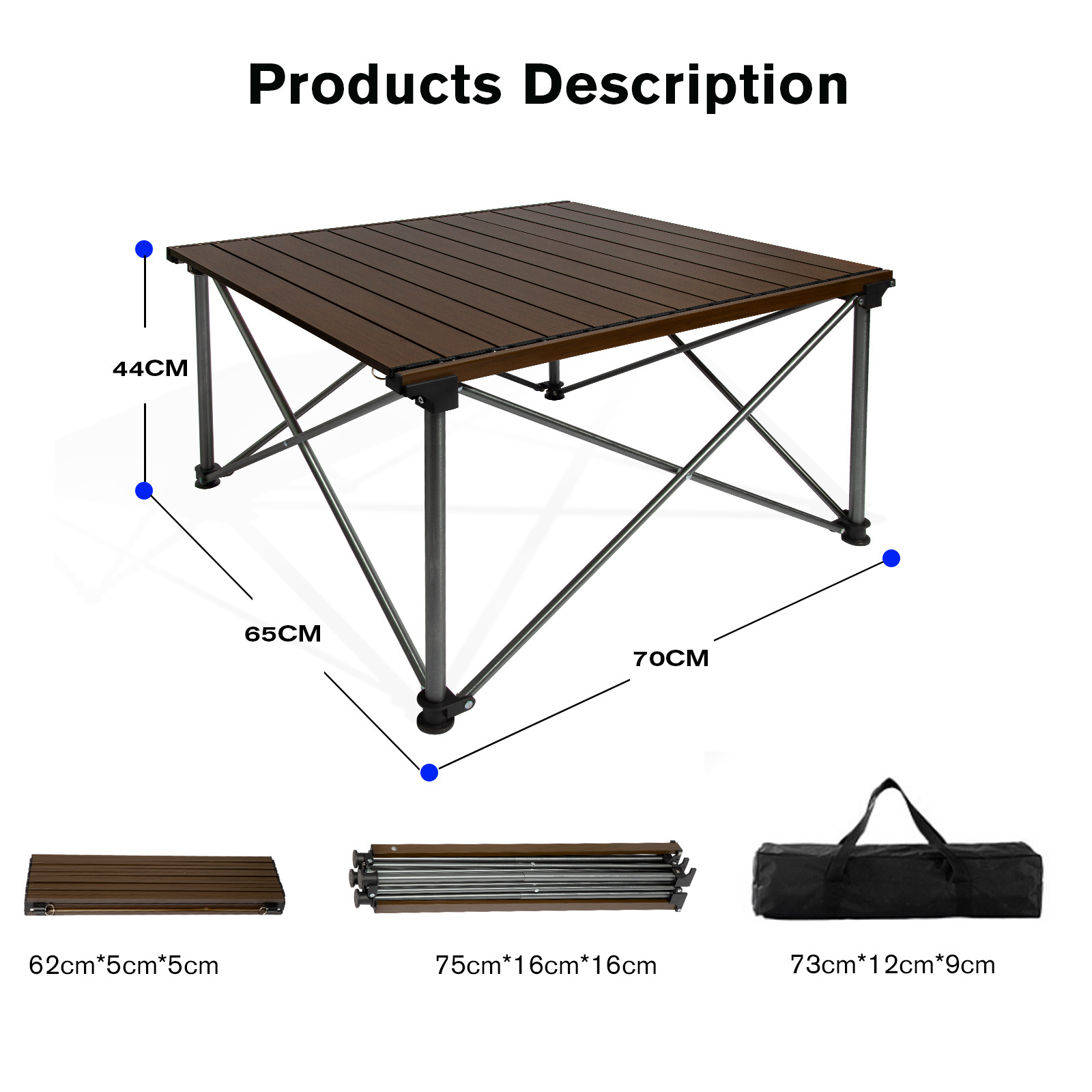 Wholesale Coffee aluminum barbecue egg roll portable camping beer table foldable for picnic camping garden side table