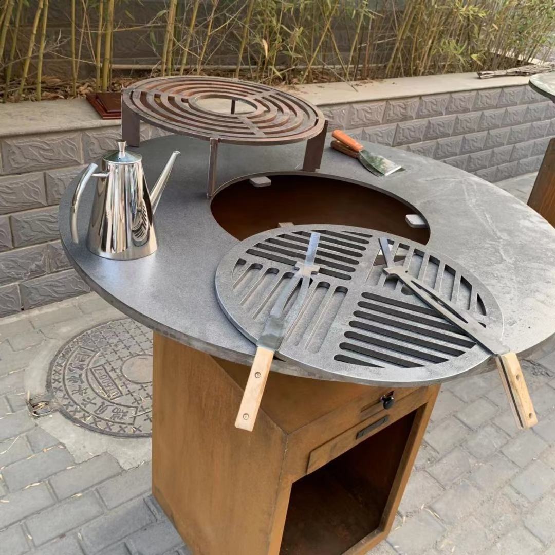 Outdoor garden rust corten steel fire pit heavy duty BBQ Grill