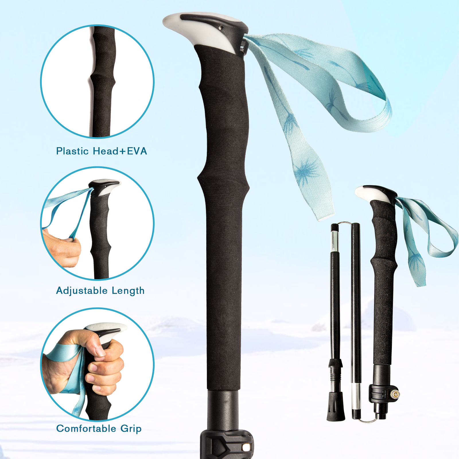 Trekking Pole Carbon Fiber Outdoor Walking Retractable Hiking Stick Nordic Climbing Adjustable Anti-shock Durable 3 Sections