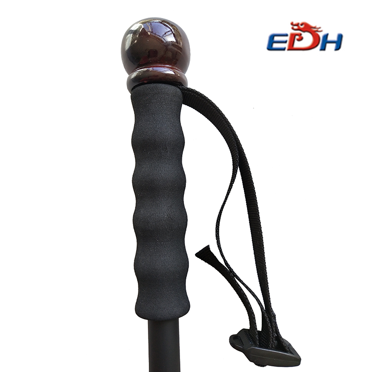 Wooden Head Handle Heavy Duty Anti Shock Hiking Pole Aluminum 6061 Walking Stick with a Compass EVA Carbon Tungsten Steel 135