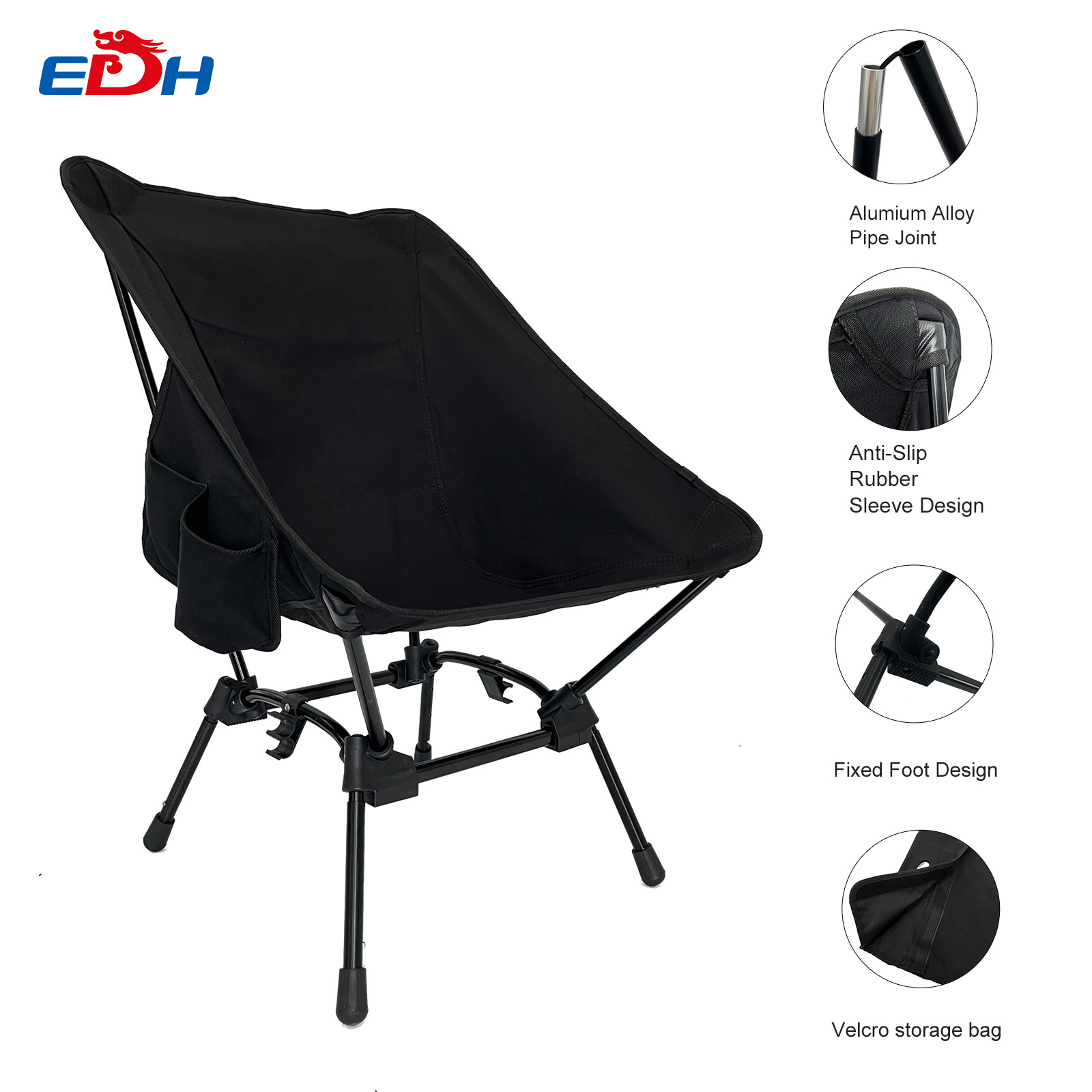 2022 New Custom Outdoor Portable Canvas Folding Height Adjustable Moon Camping lawn Chair For Hiking Walking Sitcks