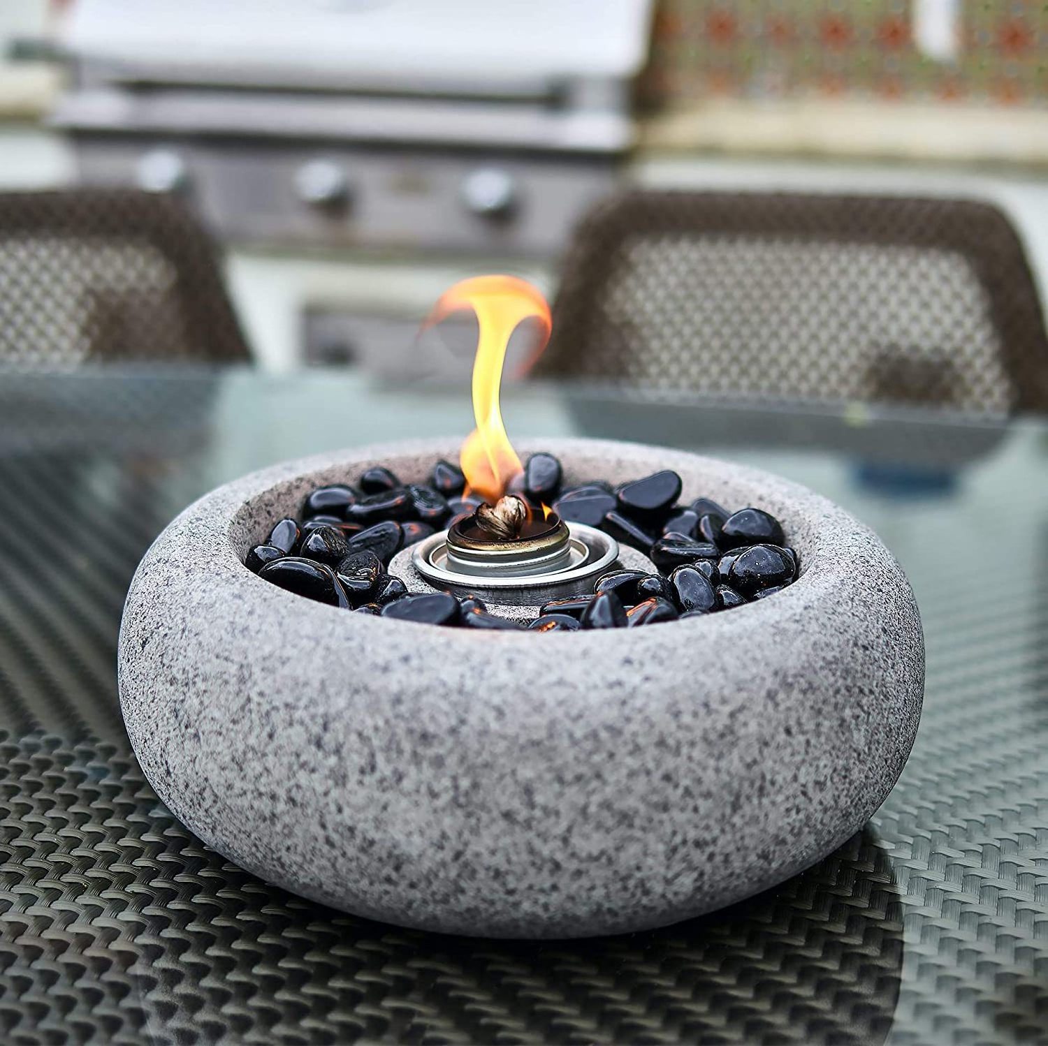 Grey Table Top Fire Bowl Ventless Outdoor Cement Portable Bio Ethanol Fire Pit Modern Round Table Fireplace