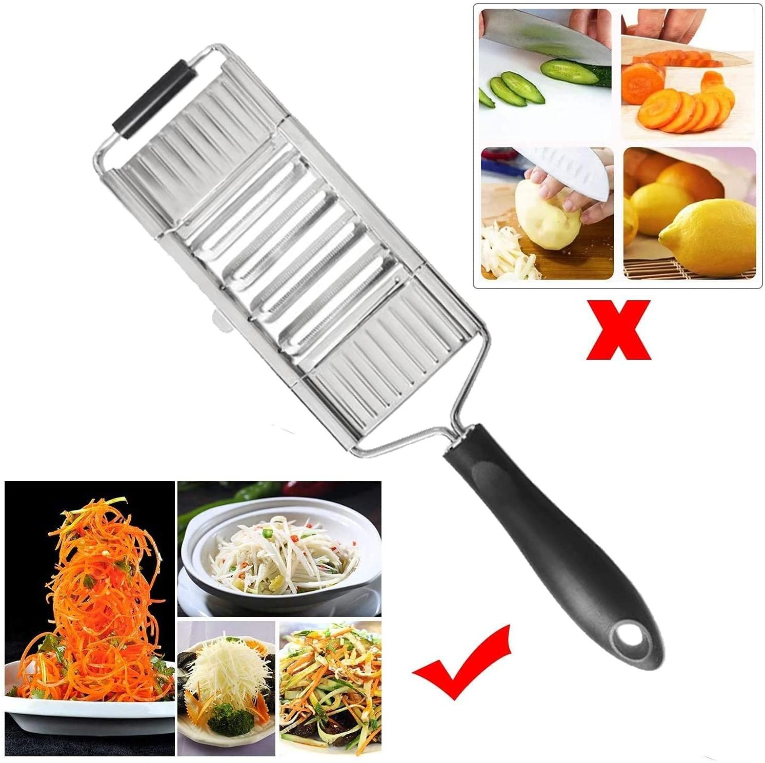 Multi-Purpose Mandoline Slicer Vegetable Cutter Stainless Steel Graters Cabbage Shredder 3-in-1 Manual Adjustable Cheese Chopper