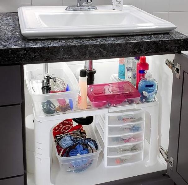 Expandable Under Sink Organizer and Storage I Bathroom Under the Sink Organizer Kitchen Under Sink Shelf I Cleaning Supplies Org