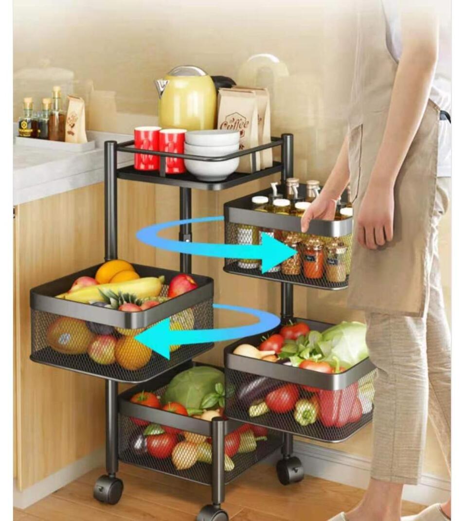 3. 4. 5 - Tier Black Kitchen Rotate Cart Mesh Wire Rolling Cart On Wheels Utility Swivel Wire Basket Shelving Trolley