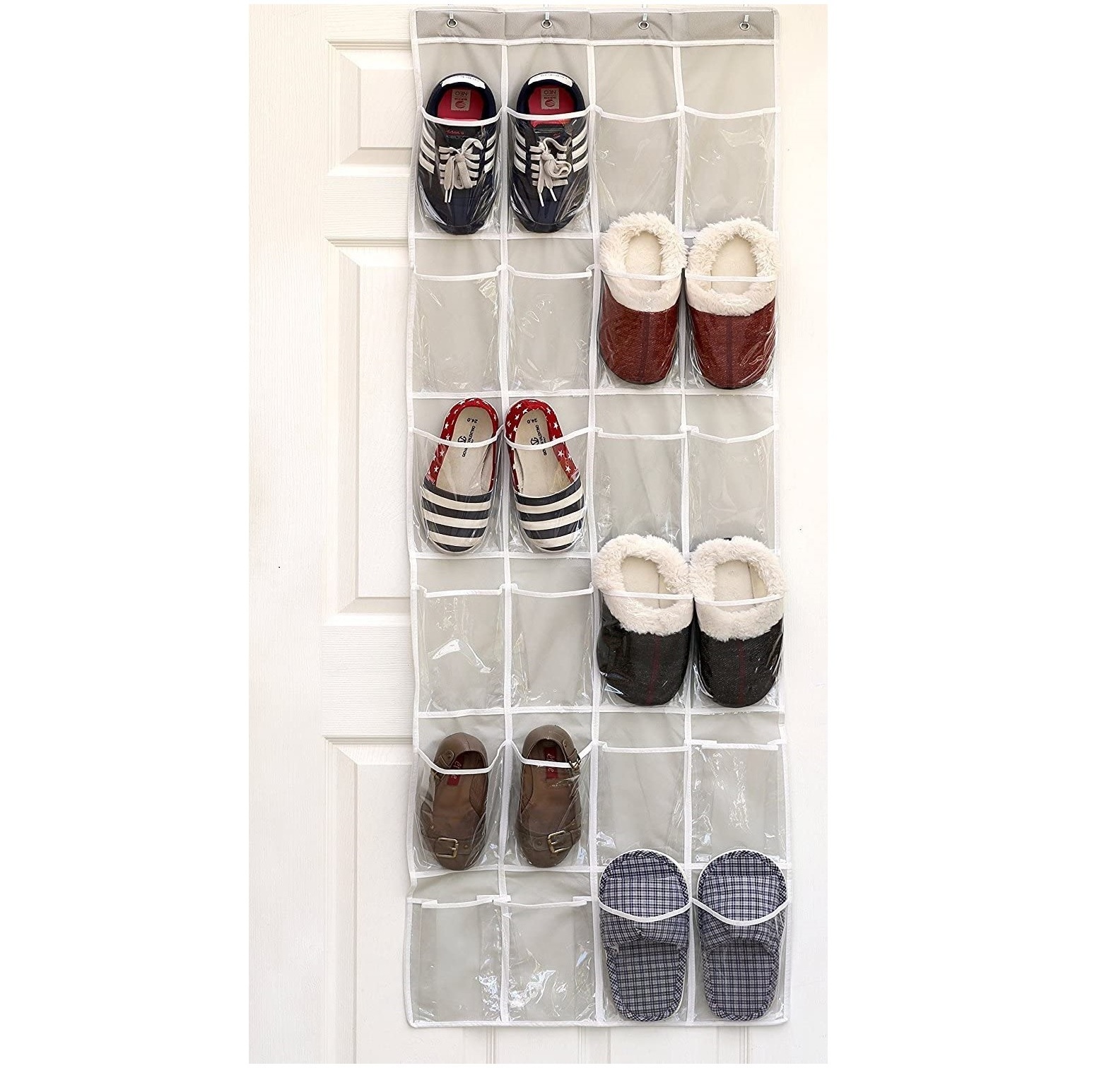 24 Pockets Large Clear Pockets Over The Door Hanging Shoe Organizer Bag