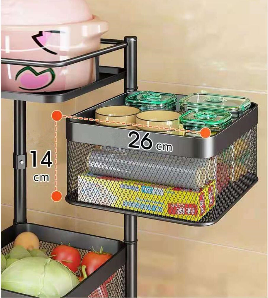 3. 4. 5 - Tier Black Kitchen Rotate Cart Mesh Wire Rolling Cart On Wheels Utility Swivel Wire Basket Shelving Trolley