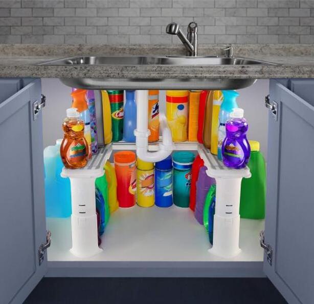 Expandable Under Sink Organizer and Storage I Bathroom Under the Sink Organizer Kitchen Under Sink Shelf I Cleaning Supplies Org