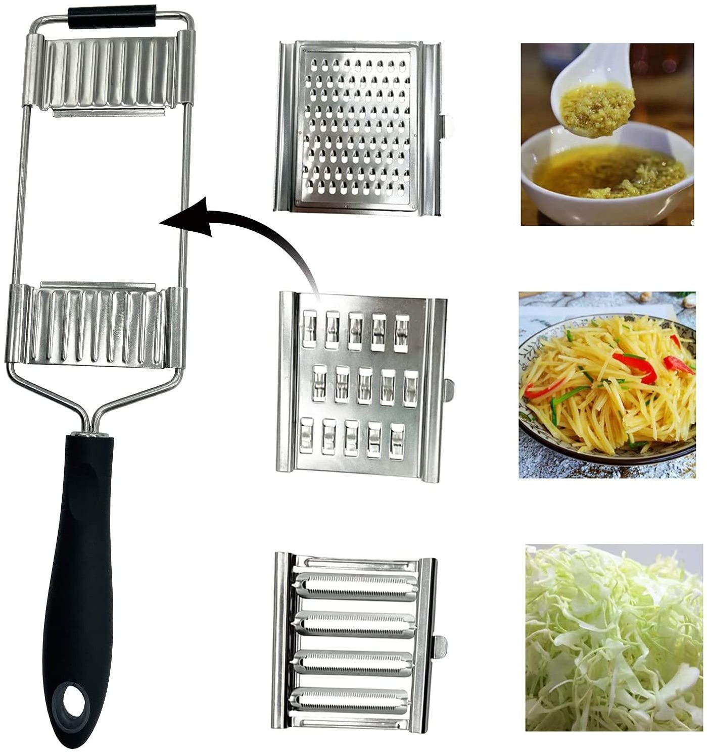 Multi-Purpose Mandoline Slicer Vegetable Cutter Stainless Steel Graters Cabbage Shredder 3-in-1 Manual Adjustable Cheese Chopper