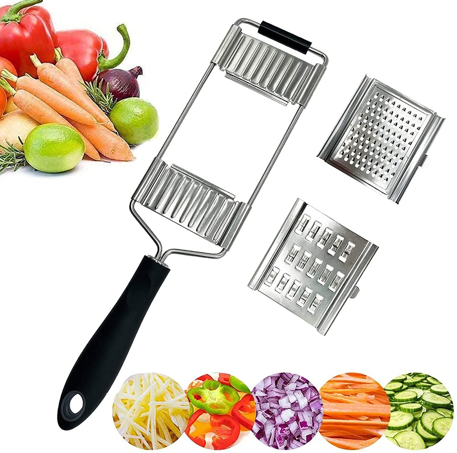 Multi-Purpose Mandoline Slicer Vegetable Cutter Stainless Steel Graters Cabbage Shredder 3-in-1 Manual Adjustable Cheese Chopper