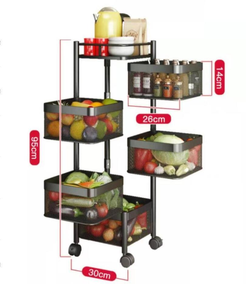 3. 4. 5 - Tier Black Kitchen Rotate Cart Mesh Wire Rolling Cart On Wheels Utility Swivel Wire Basket Shelving Trolley