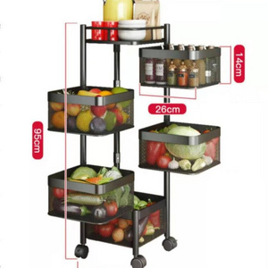 3. 4. 5 - Tier Black Kitchen Rotate Cart Mesh Wire Rolling Cart On Wheels Utility Swivel Wire Basket Shelving Trolley