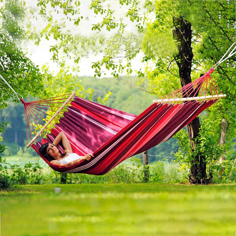 Entai Prevent Rollover Hammock Portable Canvas Hammocks With Wood Stick Garden Camping Single Swing Hanging Bed