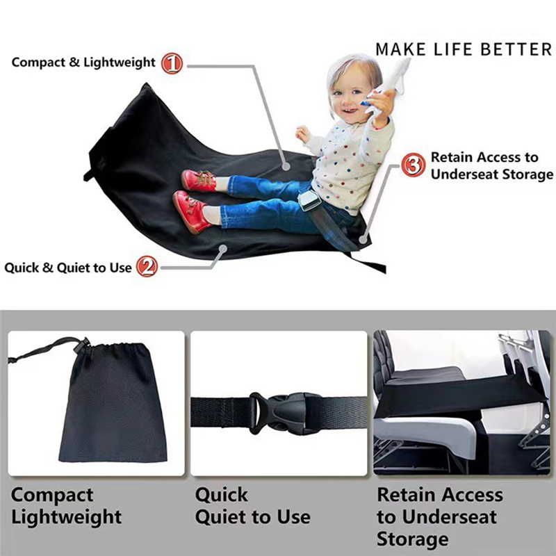 Entai Airplane Footrest for Kids Black Portable Toddler Travel Bed for Airplane Seat Airplane Seat Extender Leg Support for Baby