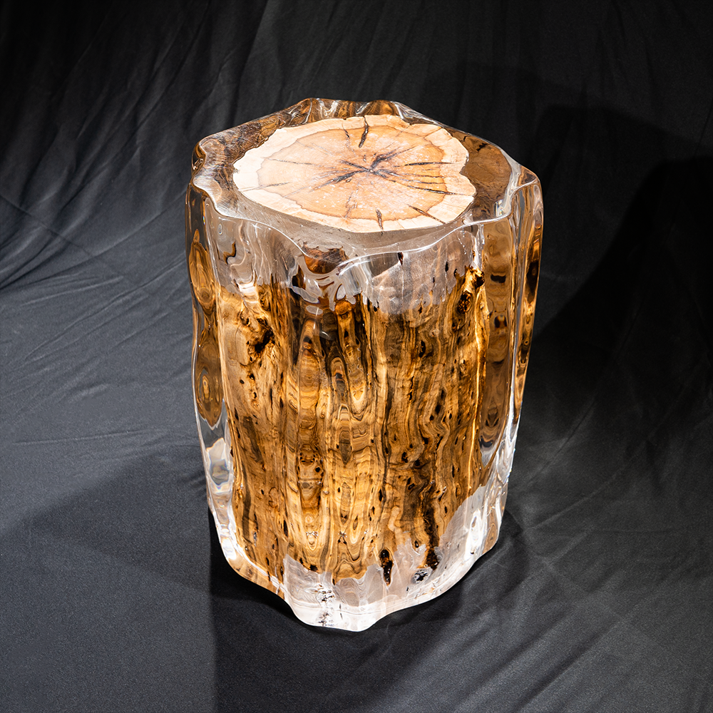 OEM factory Acrylic Resin River Stool Home Furniture hotel luxury Resin Wood Top with Metal Base Epoxy Resin Wood Stool