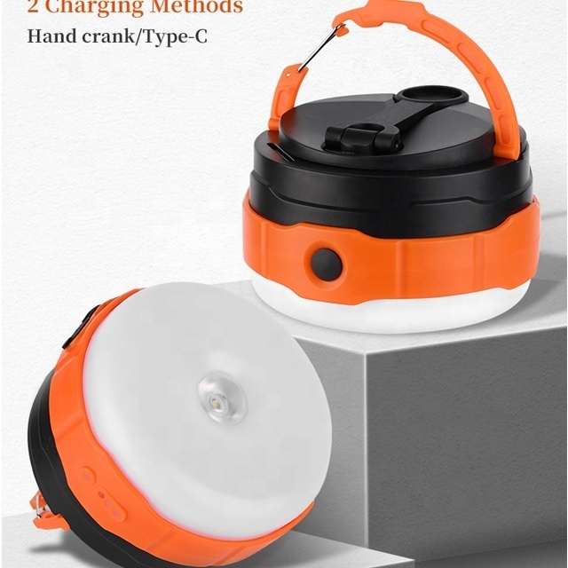 ESEN 500lm Outdoor Dynamo Hand Crank Led Camping Light USB-C Rechargeable Tent Lamp Powerbank  Camping Lantern With Hang Hole