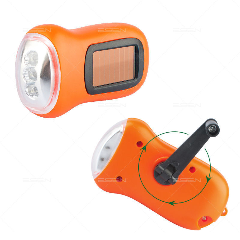 Hot product ESEN 29  Hand Crank All-Purpose emergency Dynamo Solar 3 LED Hand Rechargeable Flashlight