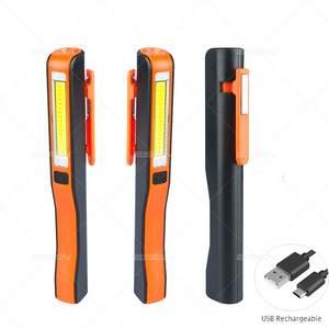 Hot USB Charge Rechargeable Work Light Flashlight with Clip COB LED Pocket Pen