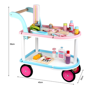 Kids Pretend Play Toy Children Role Play Game Wooden Nurse Doctor Cart Toy Hospital Equipment Toy Medical push car Medical set