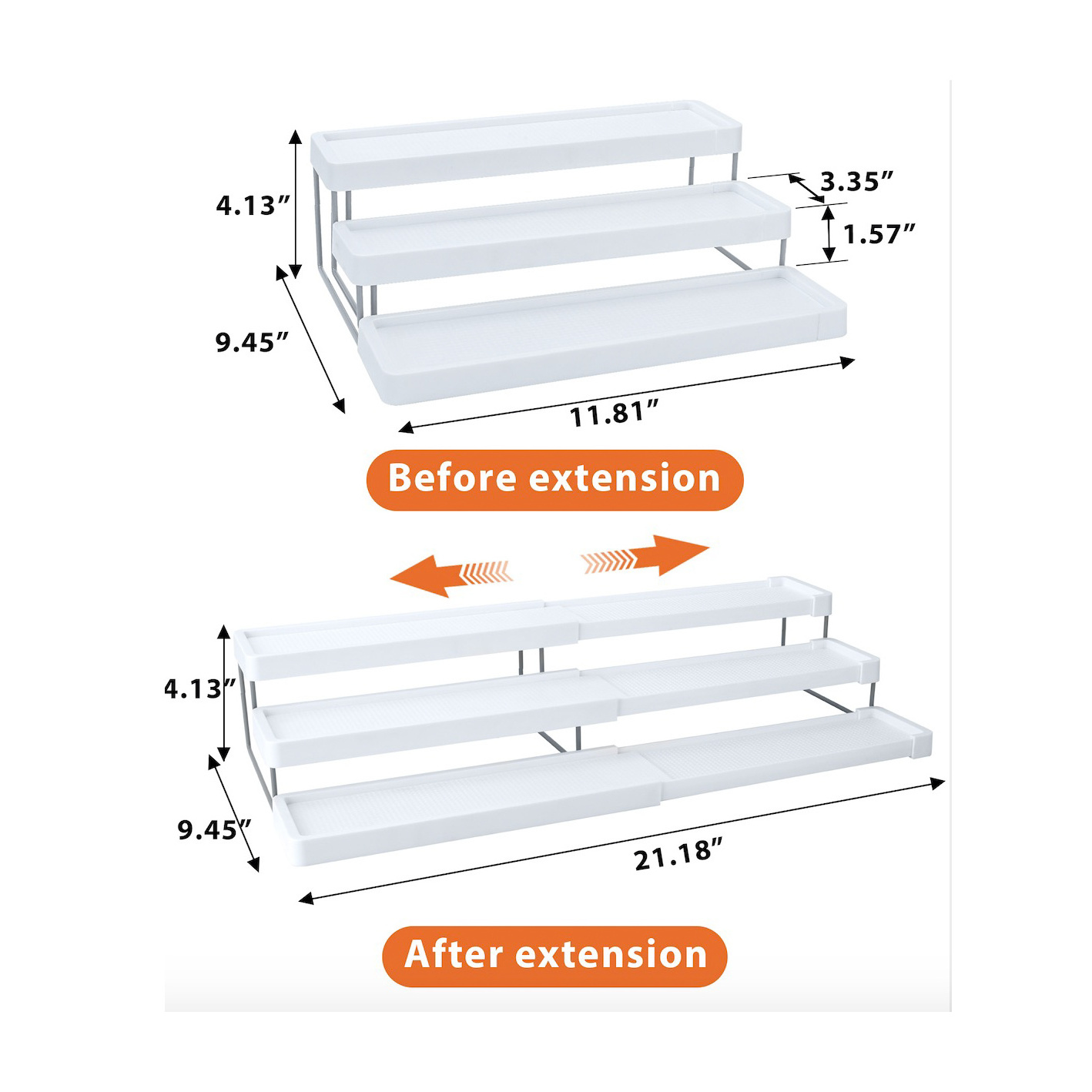 Expandable Spice Rack Organizer for Cabinet 3 Tier Adjustable Seasoning Organizer Easy Visibility Foldable Plastic Stocked