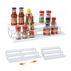 Expandable Spice Rack Organizer for Cabinet 3 Tier Adjustable Seasoning Organizer Easy Visibility Foldable Plastic Stocked