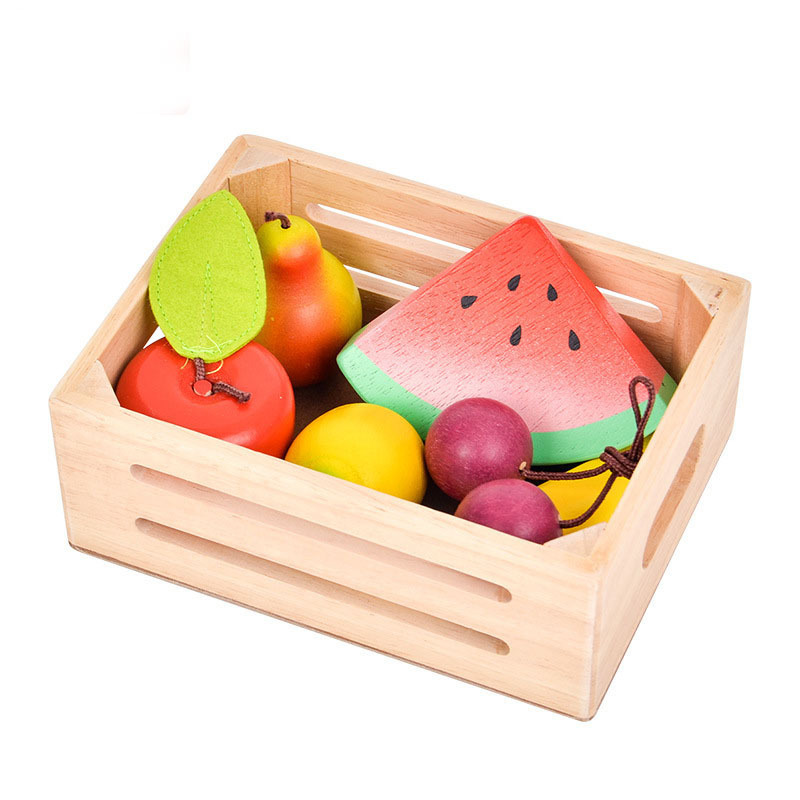 Children play house boys and girls toys simulation wooden frame mini vegetables and fruit kitchen toys wooden box storage toys