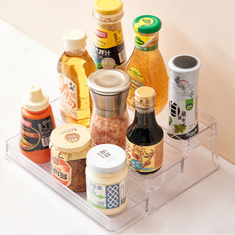 3 Tier Clear Spice Rack Glass Spice-Jar Organizer for Cabinet Kitchen Pantry Shelf-Organizer Bedroom Office