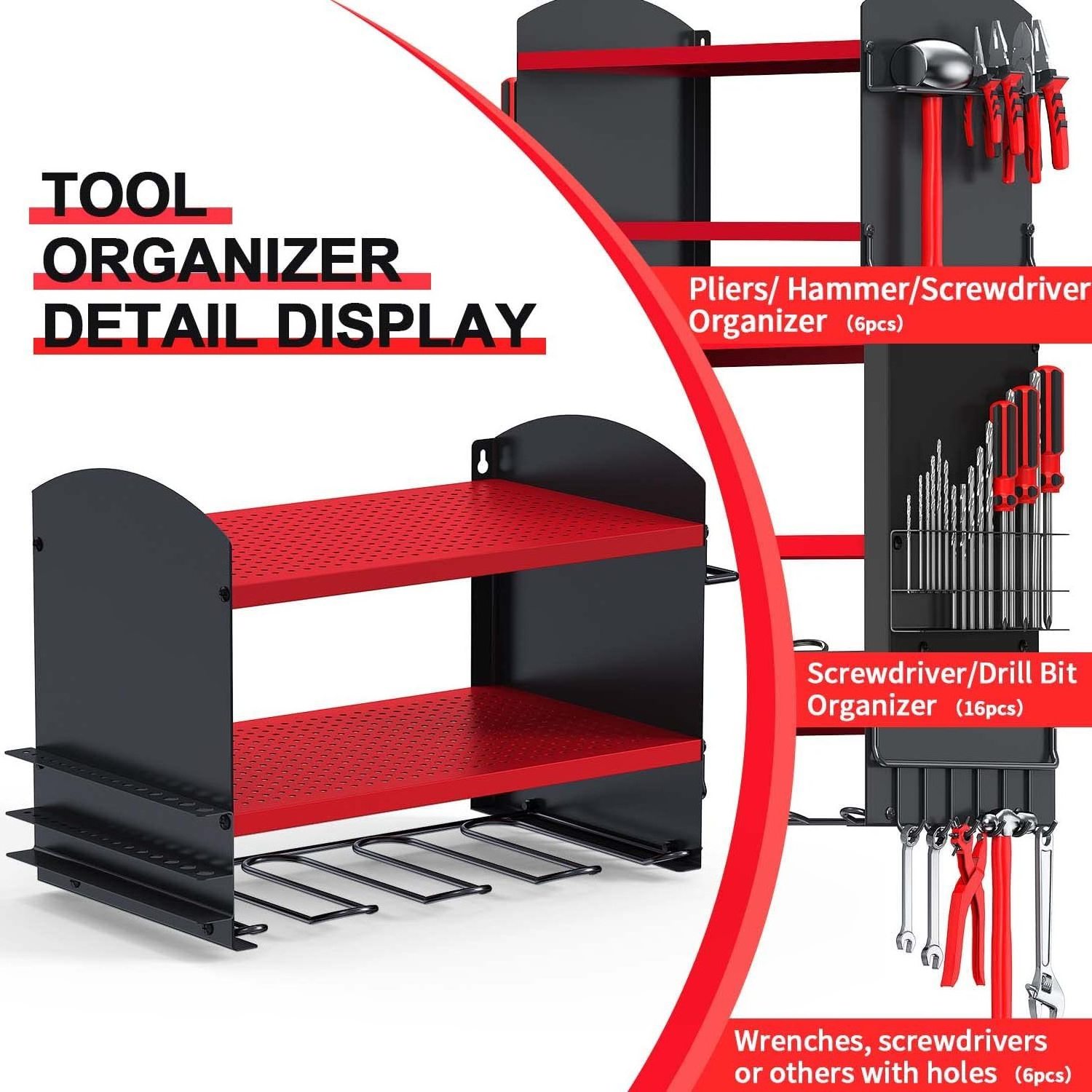 Pegboard Power Tool Organizer Wall Mount Drill Holder Garage Storage Rack with Screwdriver Holder