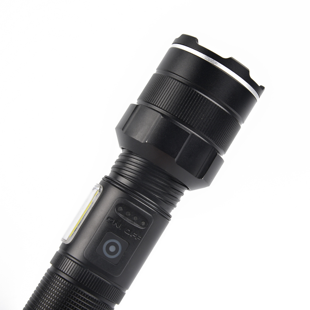 ZOOM Super Bright LED Flashlight Strong Torch Light  Waterproof USB Rechargeable Long Range Metal COB LED Flashlight