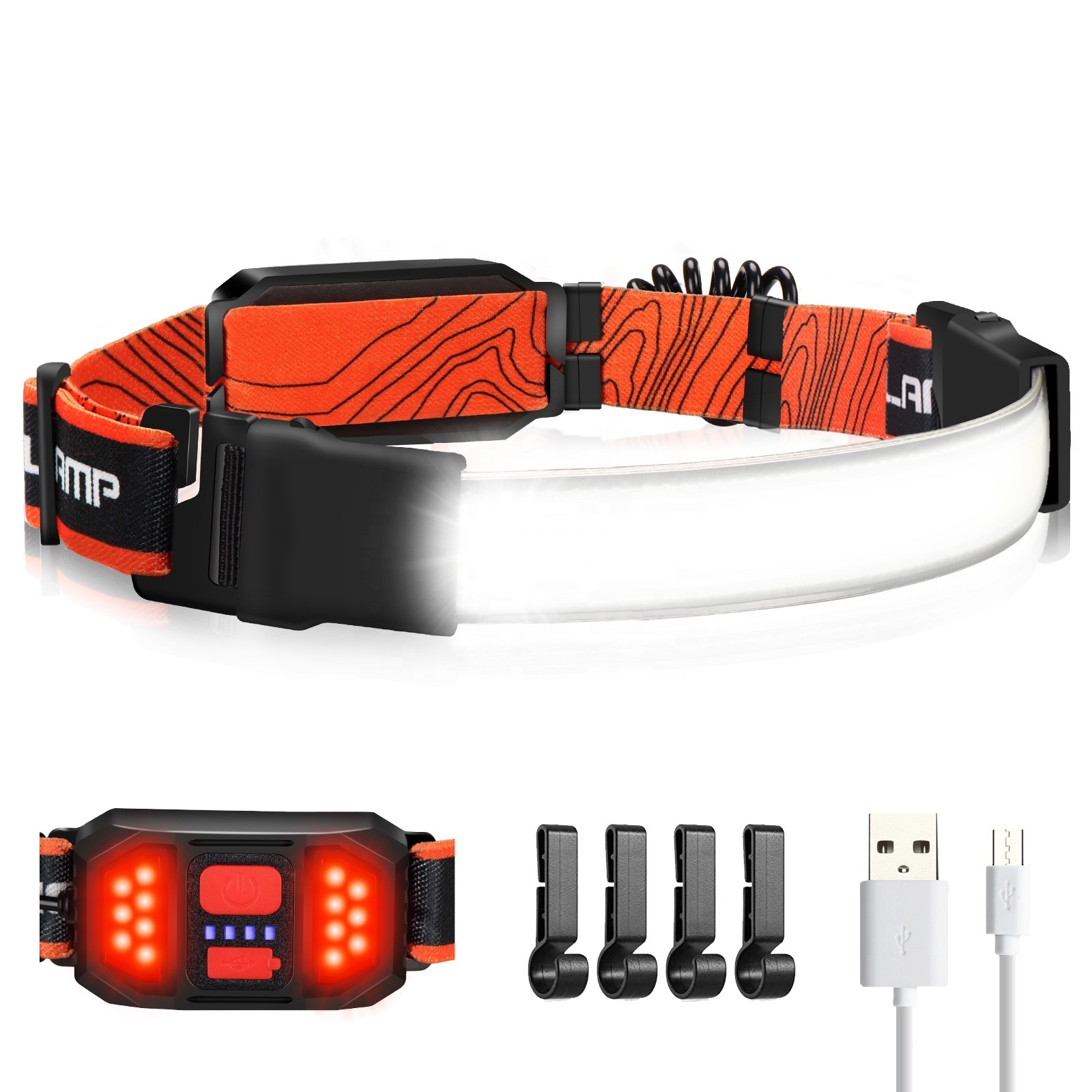 Bright LED Headlamp Flashlight 240LM 230 degree illumination Lightweight USB Rechargeable Head Light with Red Taillight