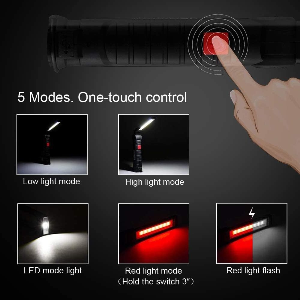 Rechargeable LED Work Lights Magnetic Base 5 Modes Flashlight 360 degree Rotation Folding Flashlight for Car Repair Workshop