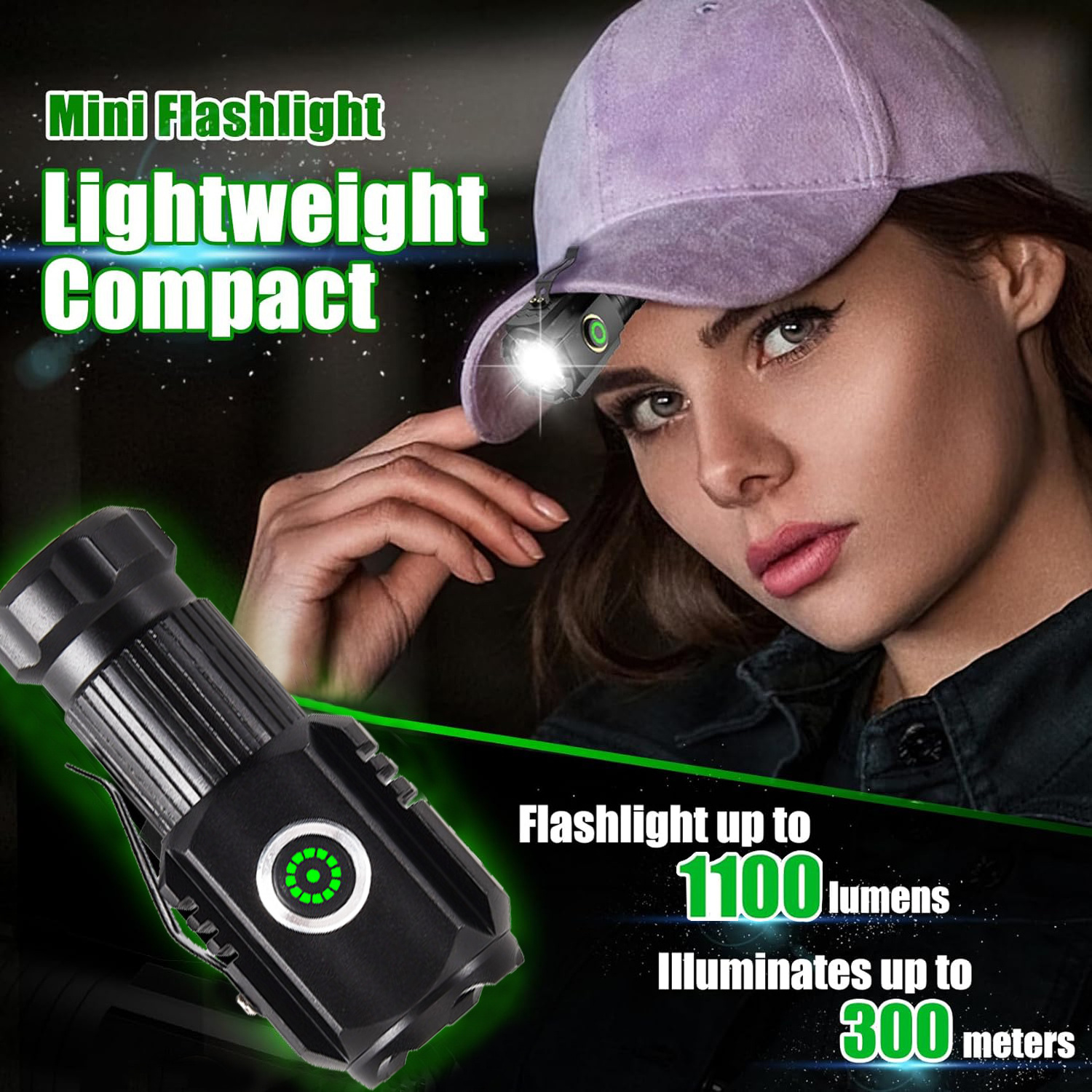 LED EDC High Lumens Rechargeable Flashlight Hat Lamp 2 in 1 Mini Flashlight  Waterproof 3 Bulbs Clip magnet