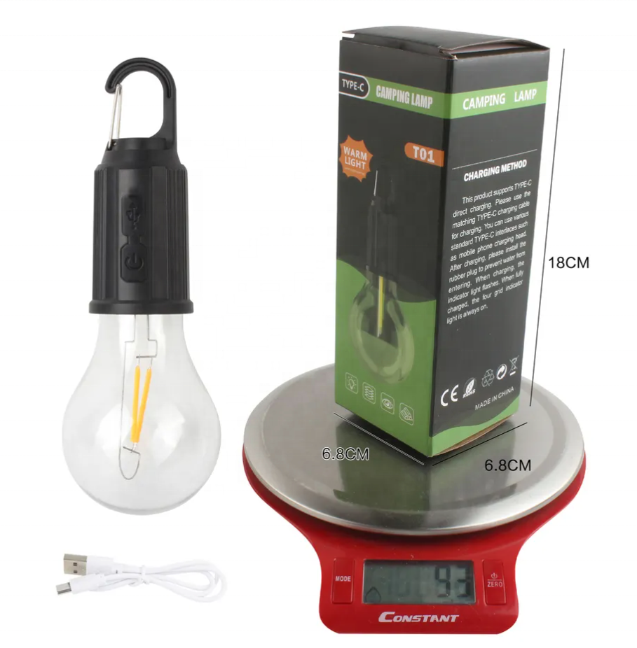 Outdoor Vintage LED Camping Light USB Rechargeable Emergency Light Bulb Camping Tent Lantern Waterproof