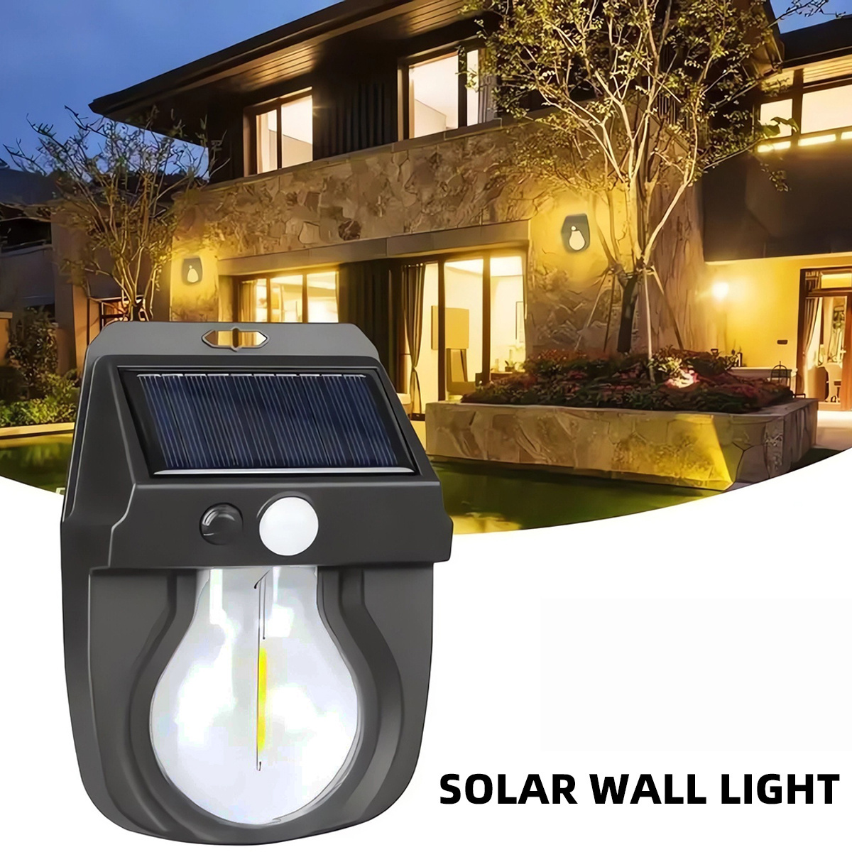 Solar wall lamp landscape motion sensor retro front porch decorative light 3 lighting modes LED bulb outdoor