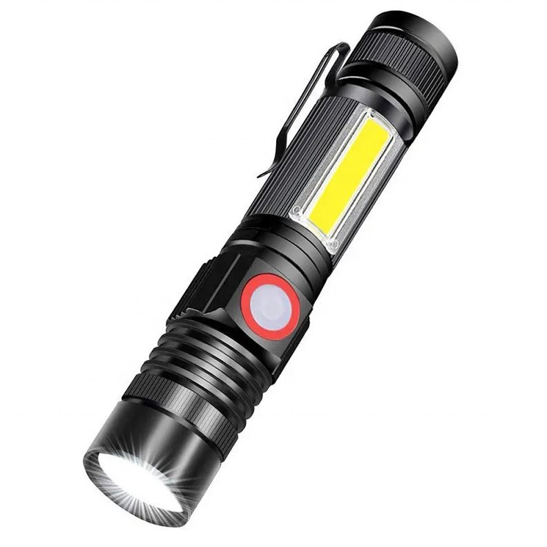 Zoomable Tactical Flashlight USB Rechargeable LED Hand Torch Light Defense Weapon