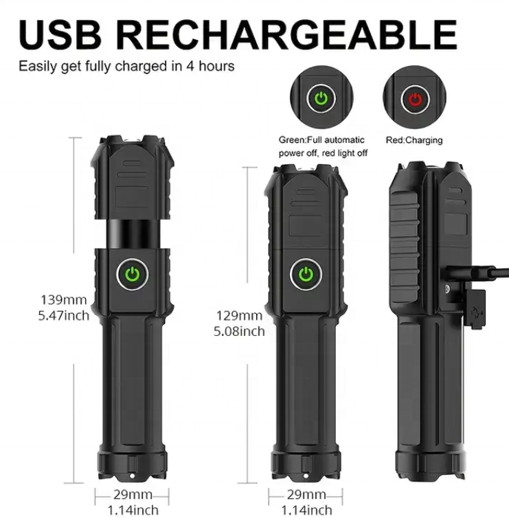 Wholesale Promotional USB Charging LED Tactical Torch Portable Zoom Flashlight Ultra-bright LED Flashlight Lamp Torches